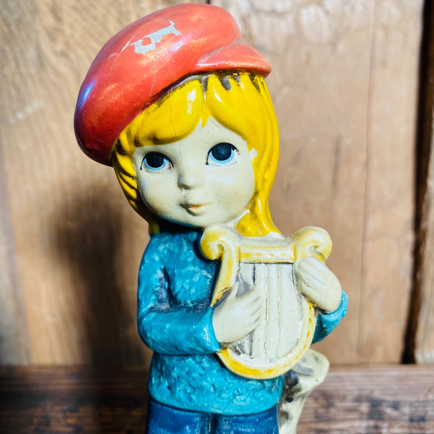 【USA vintage】置物 ハープ弾きの少年