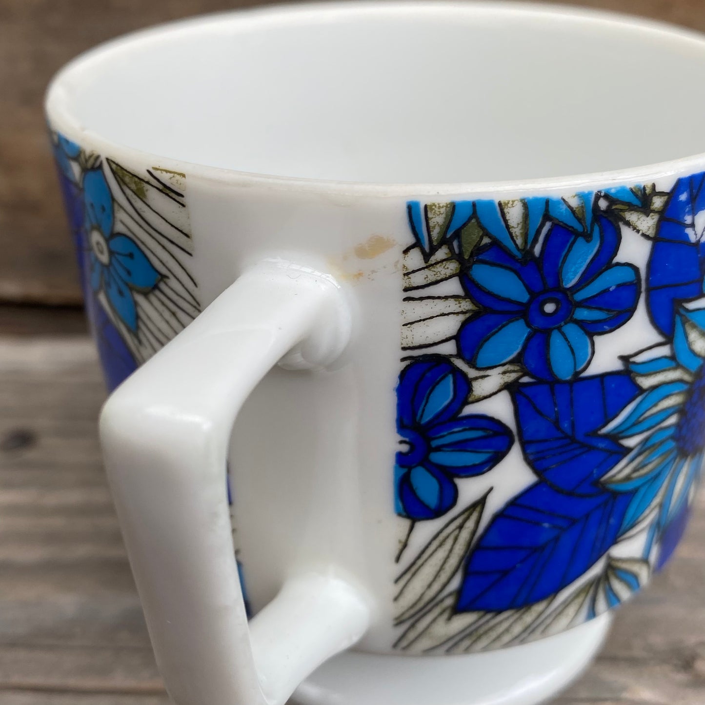 【1960s vintage】レトロな花柄 足つき マグカップ ブルー