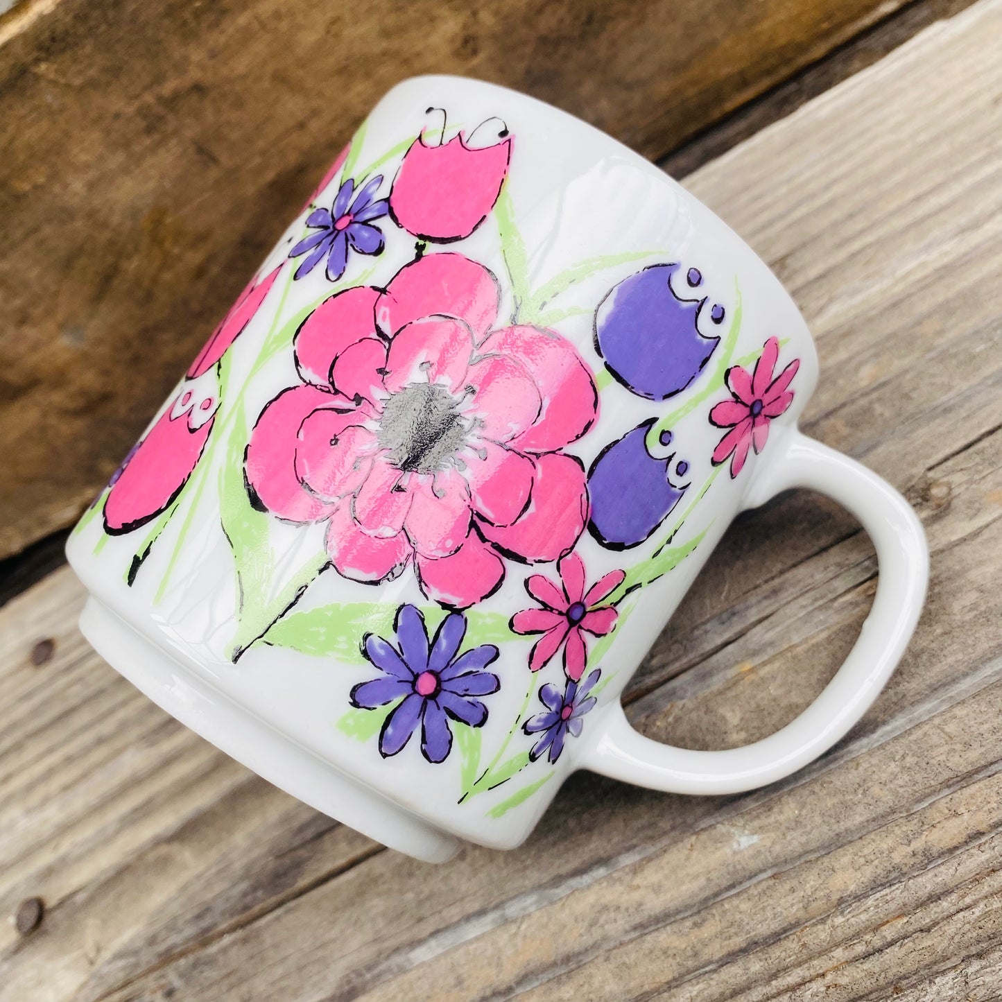 【JPN vintage】花柄 レトロマグカップ パープル