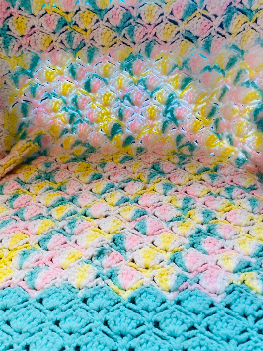 【1970s USA vintage】グラニーブランケット マルチカバー パステルカラー