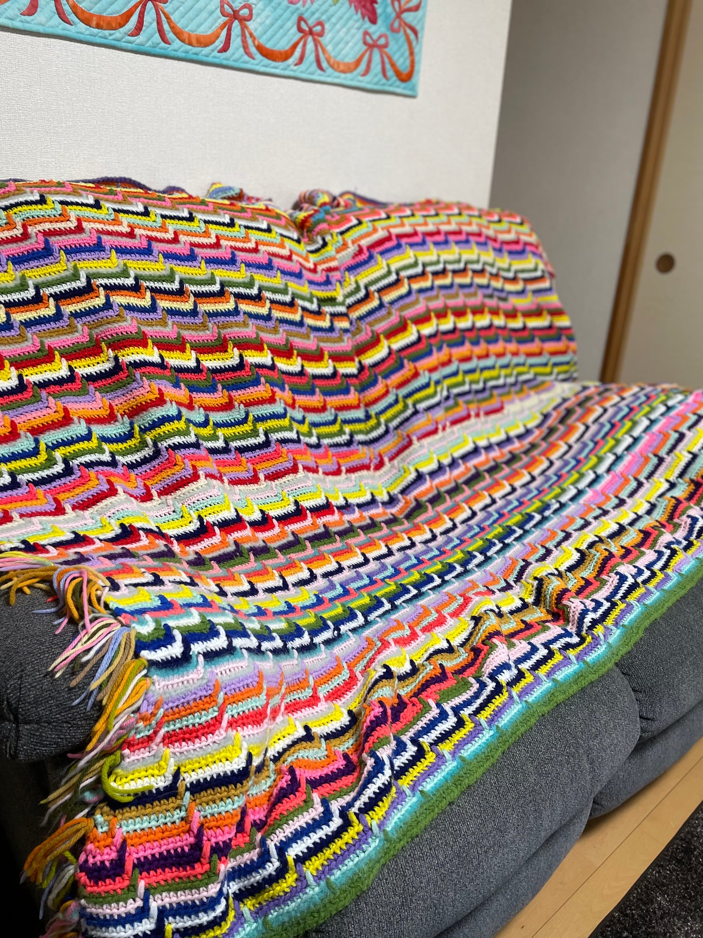 【USA vintage】グラニーブランケット レインボーカラー フリンジつき