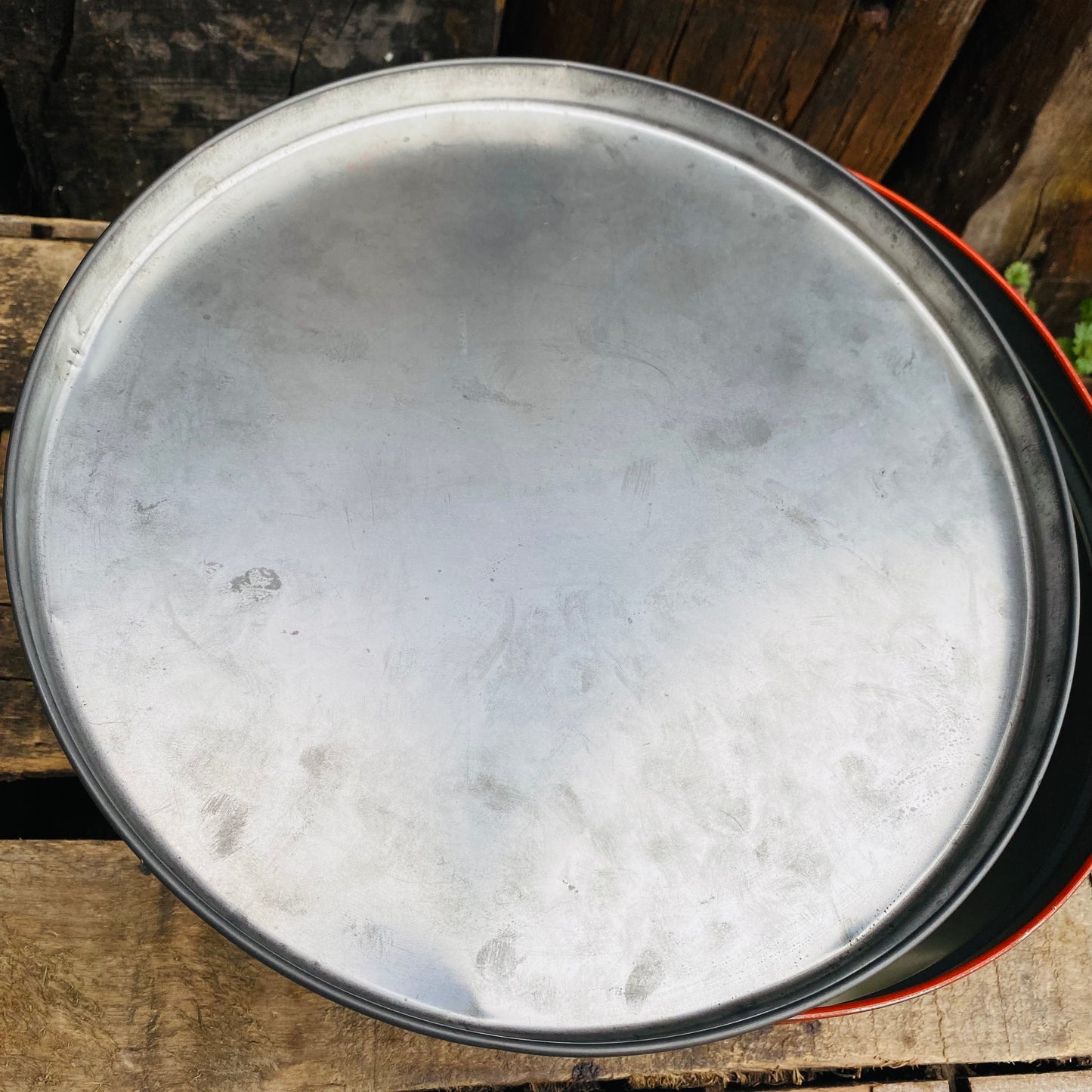 【vintage】ラウンド TIN缶 少年と犬 馬車