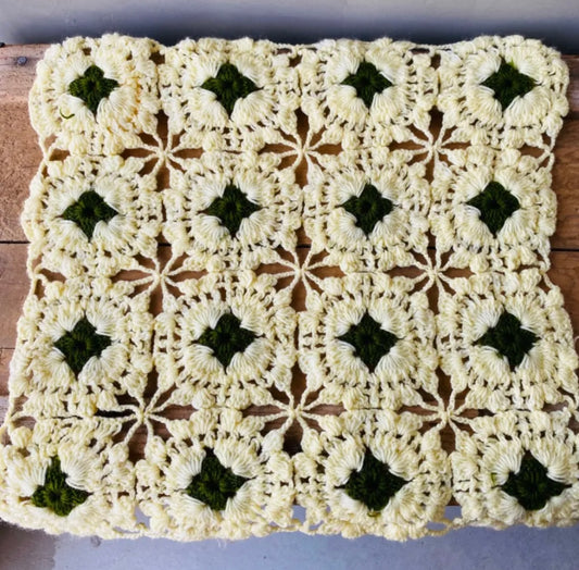 【1970s USA vintage】鍵あみ プランツラグ 敷物 スクエア