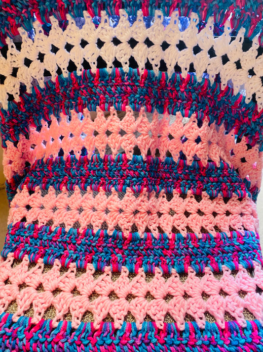 【1970s USA vintage】グラニーブランケット マルチカバー パステルボーダー