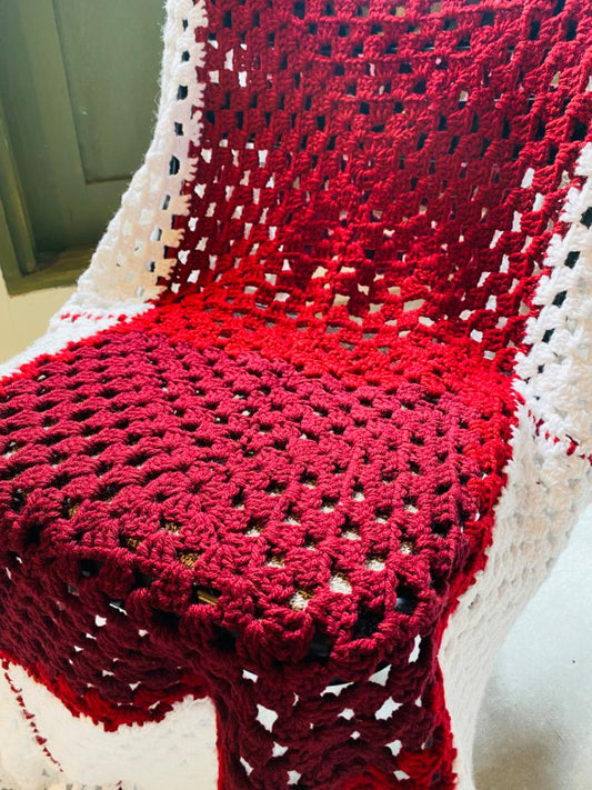 【1970s USA vintage】グラニーブランケット ホワイト×ボルドー