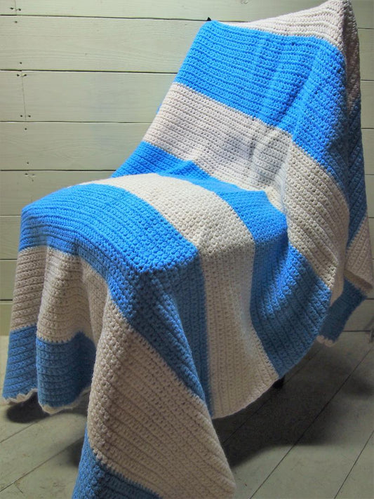 【1970s USA vintage】グラニーブランケット マルチカバー ボーダー マリン