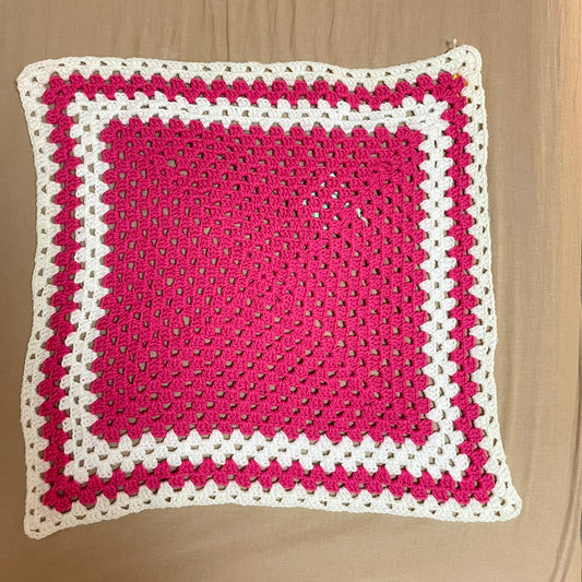 【USA vintage】グラニーブランケット ピンク×白 ひざ掛けサイズ