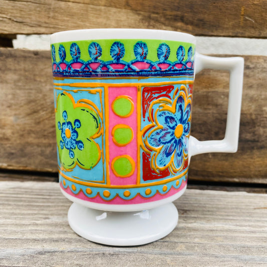 【JPN vintage】花柄 レトロ 足つき マグカップ 花×ドット