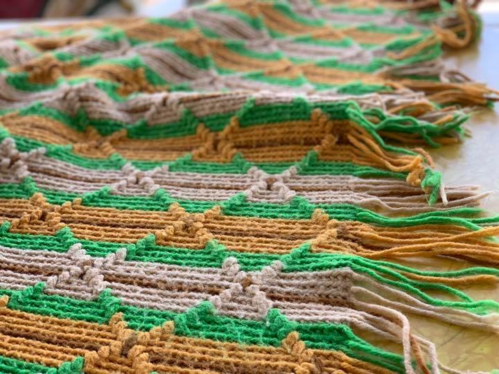 【1970s USA vintage】グラニーブランケット ダイヤ イエロー ×グリーン×ベージュ×ブラウン