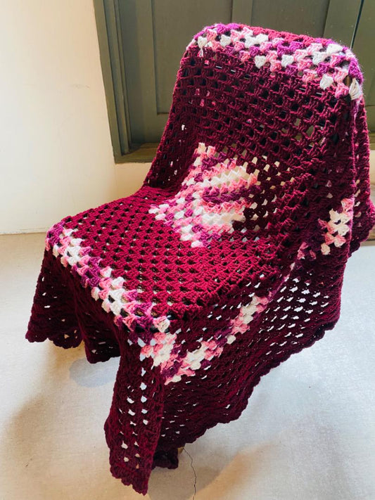 【1970s USA vintage】グラニーブランケット ボルドー系