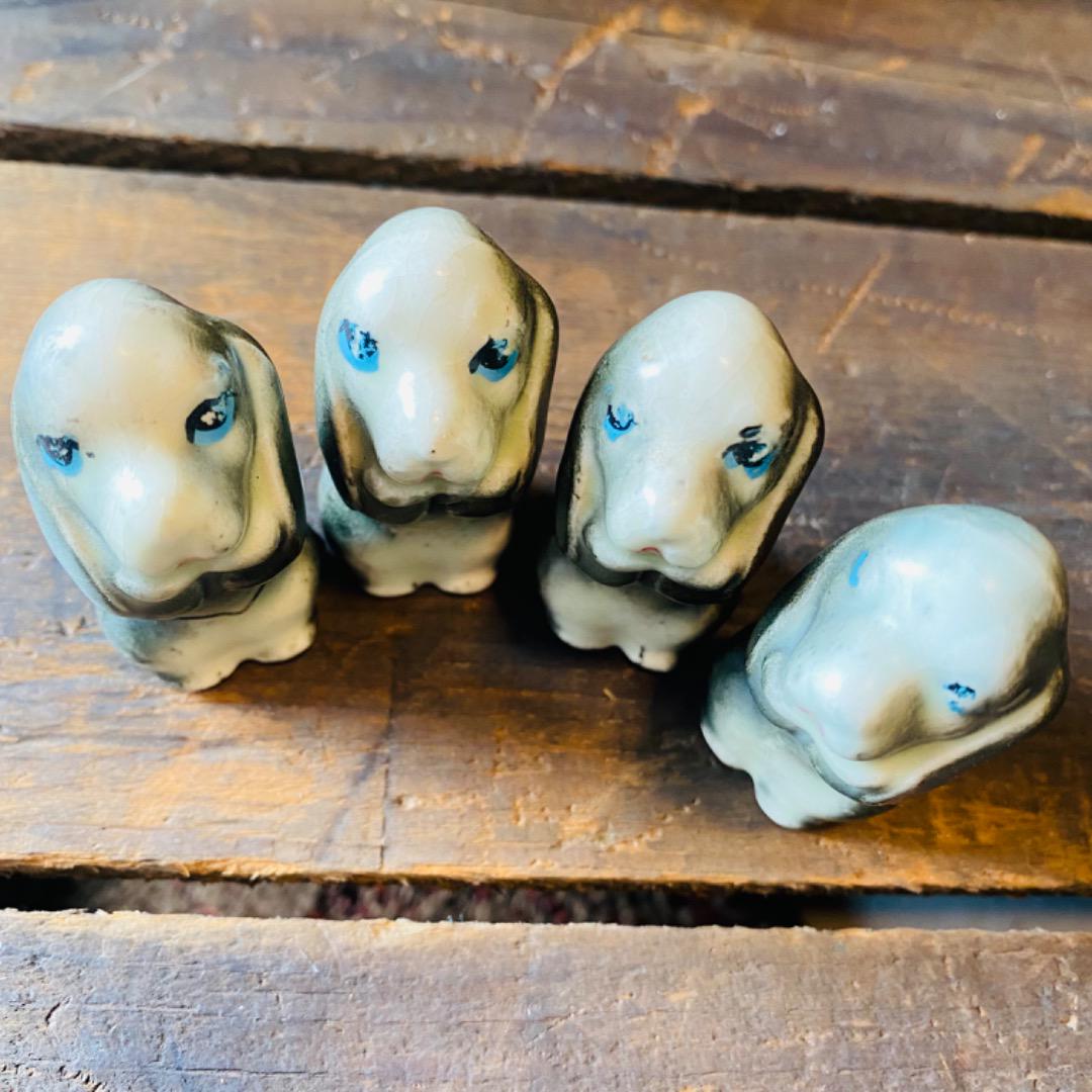 【USA vintage】犬 親子 置物 陶器 5個セット