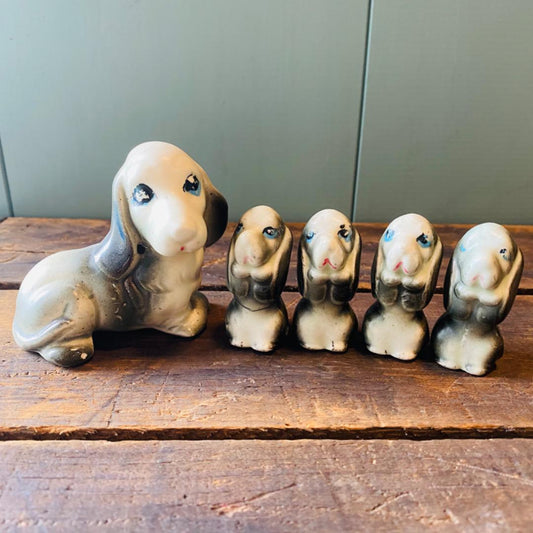 【USA vintage】犬 親子 置物 陶器 5個セット