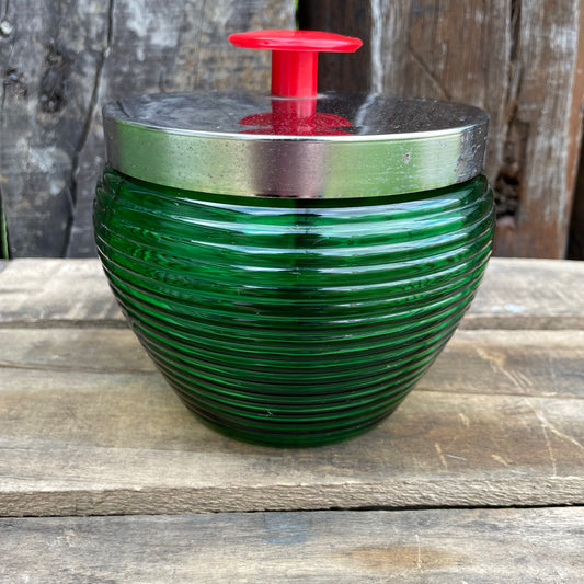 【50’s USA vintage】Glass Division 蓋付きキャニスター グリーンガラス