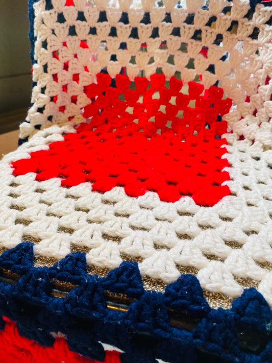 【1970s USA vintage】グラニーブランケット レッド×ホワイト×ネイビー