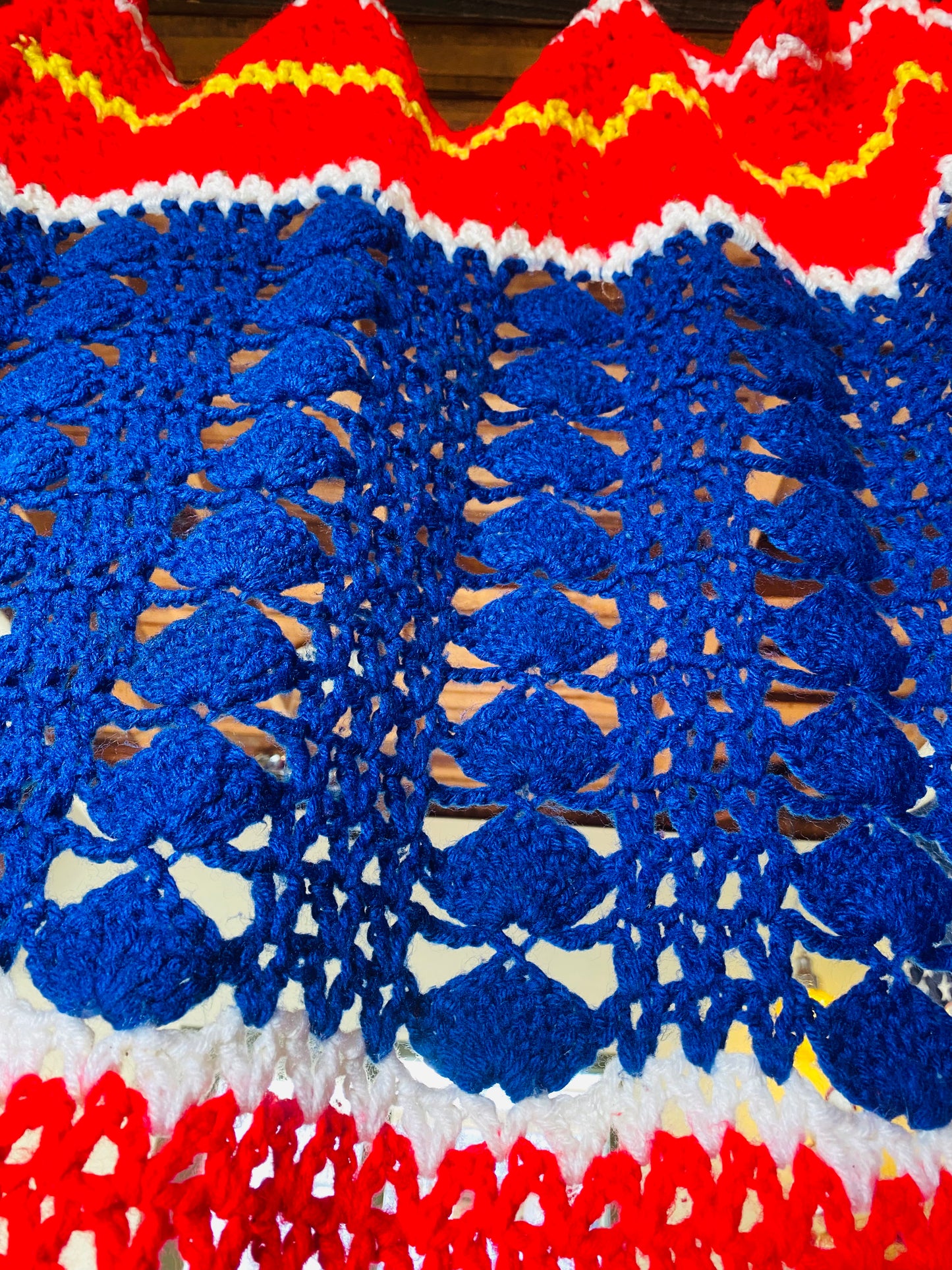 【1970s USA vintage】グラニーブランケット マルチカバー 赤×青