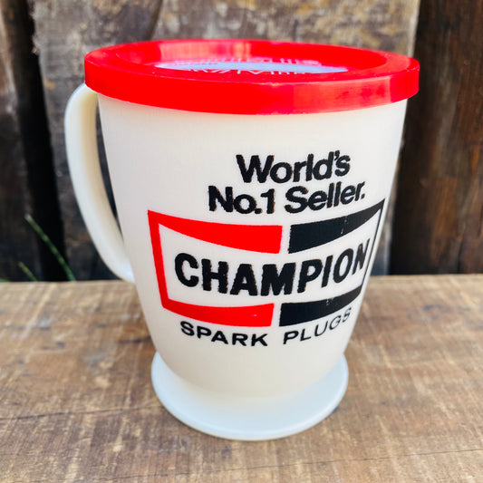 【70’s vintage 】CHAMPION ビンテージ チャンピオン スパークプラグ レーシング プラスチック マグカップ 蓋付き
