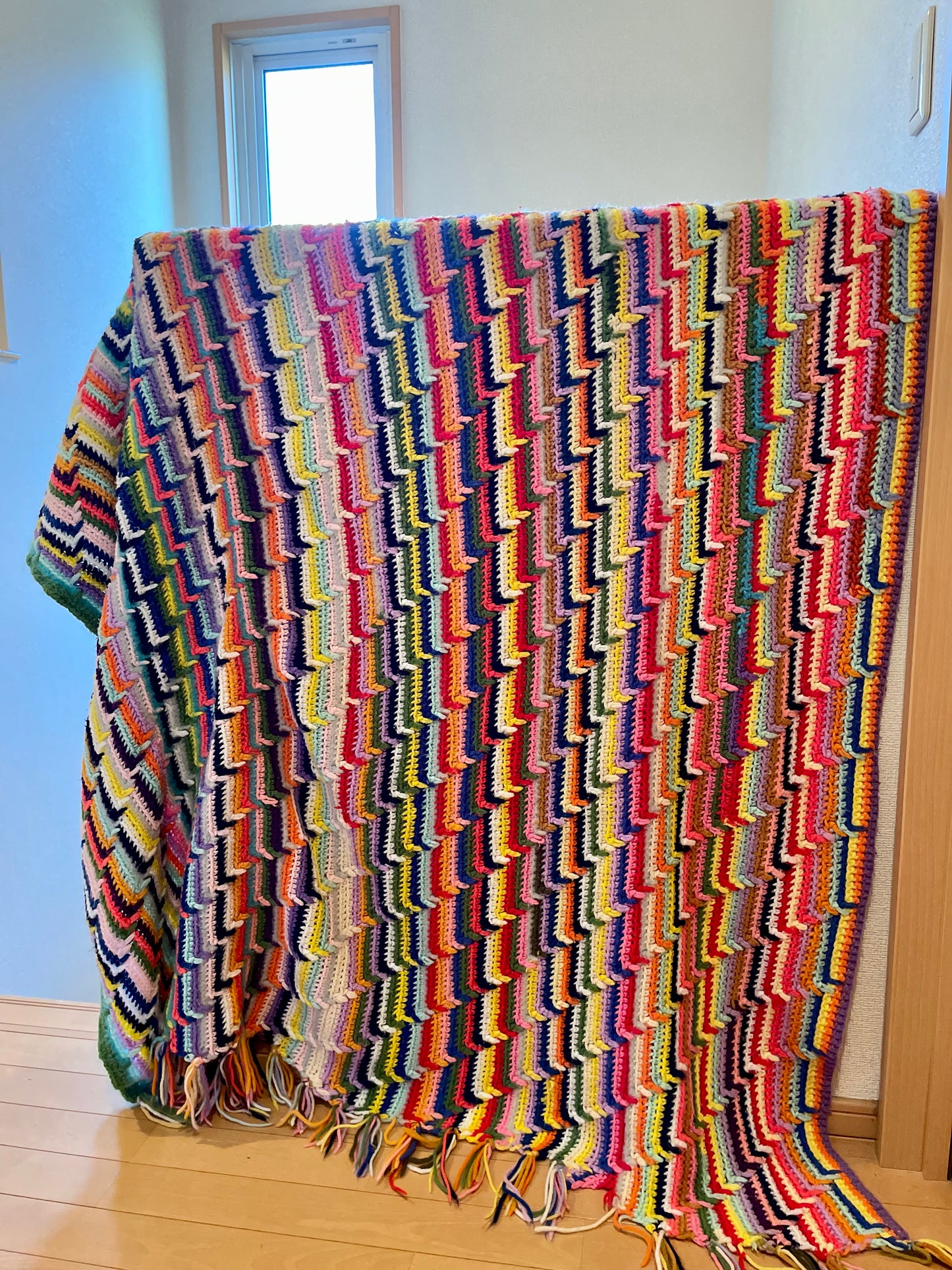 【USA vintage】グラニーブランケット レインボーカラー フリンジつき