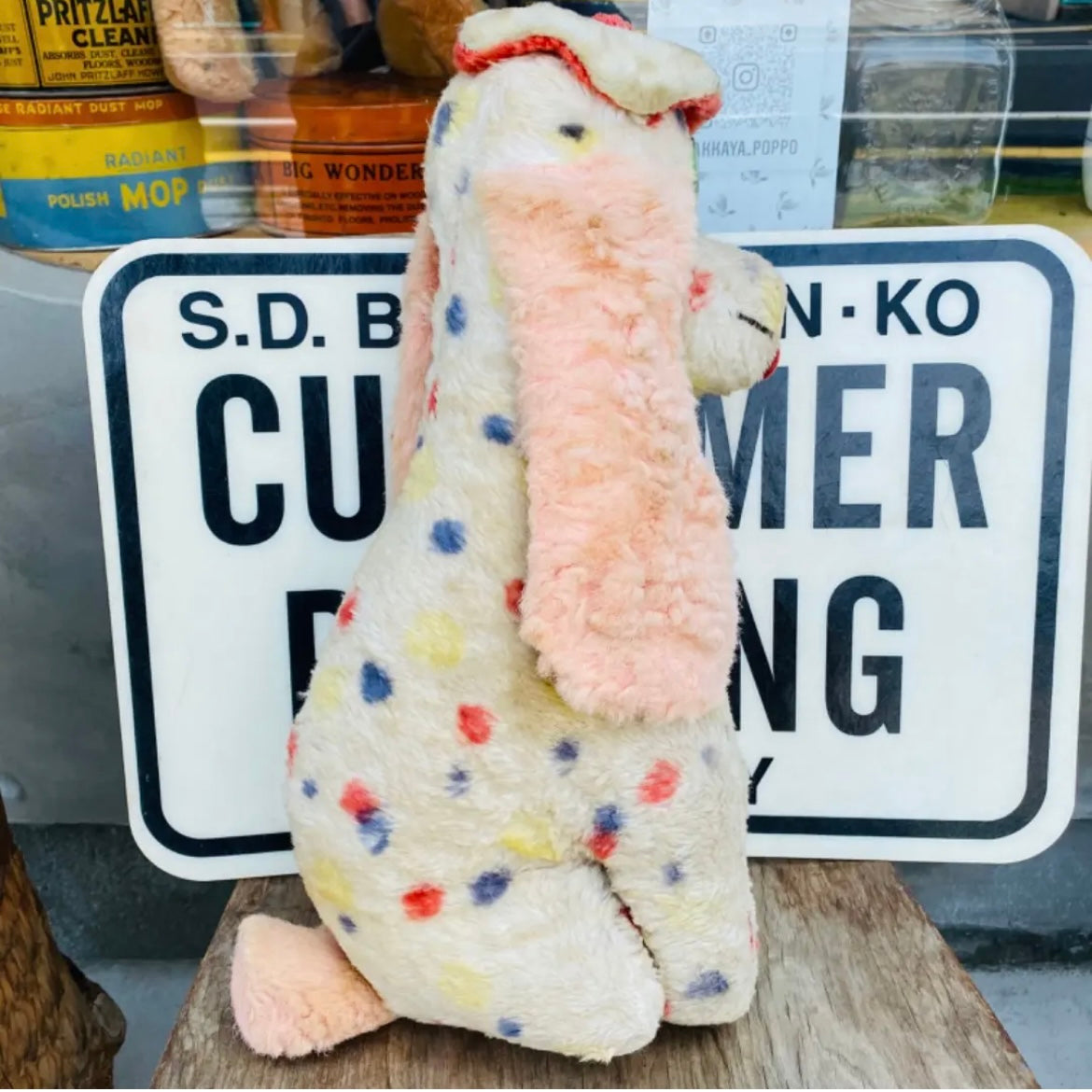 【USA vintage】ぬいぐるみ 犬 ドッグ アンティークドール ドット柄