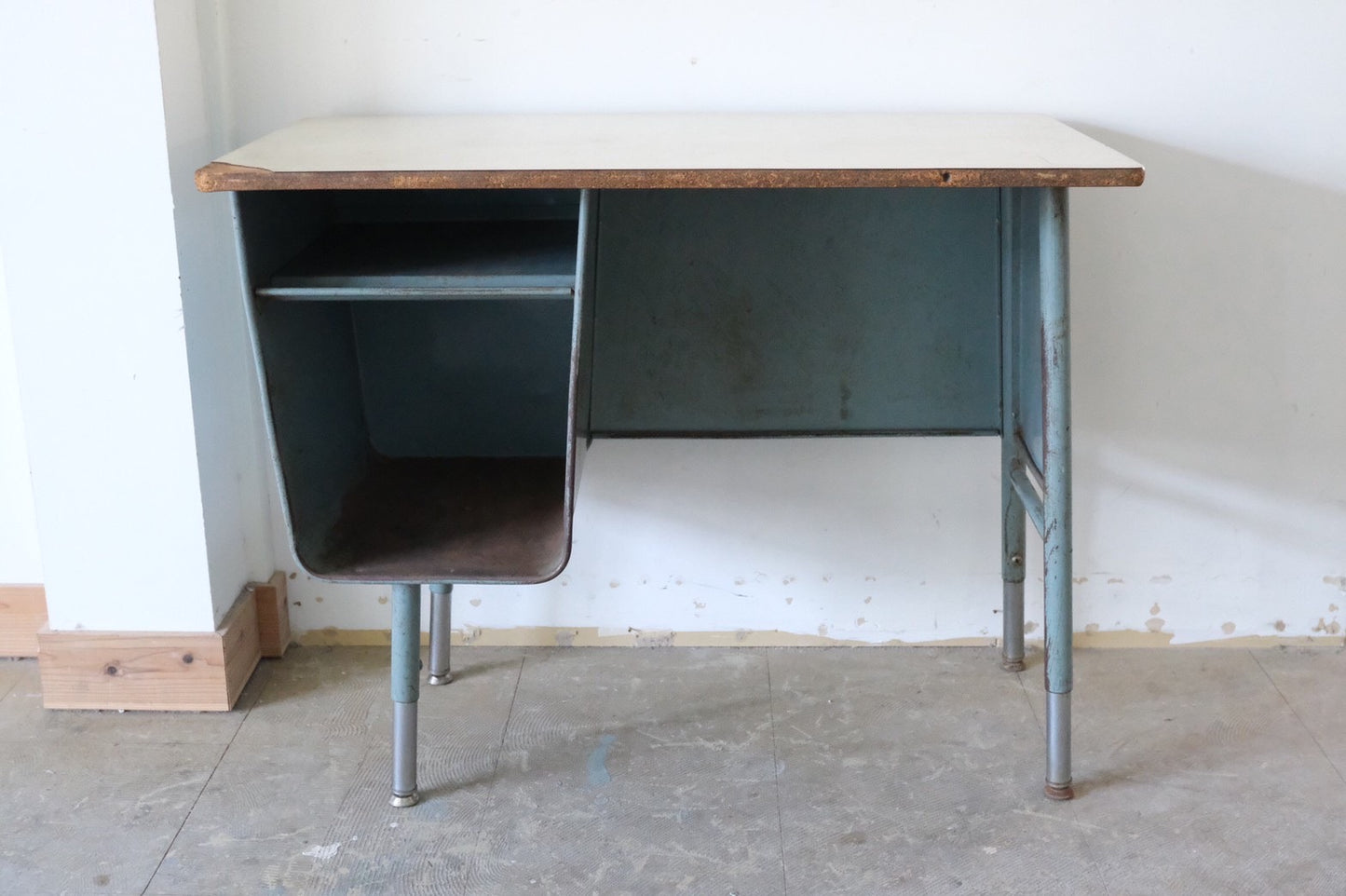 【USA vintage】ビンテージデスク ブルー 作業台 片袖机 学習机