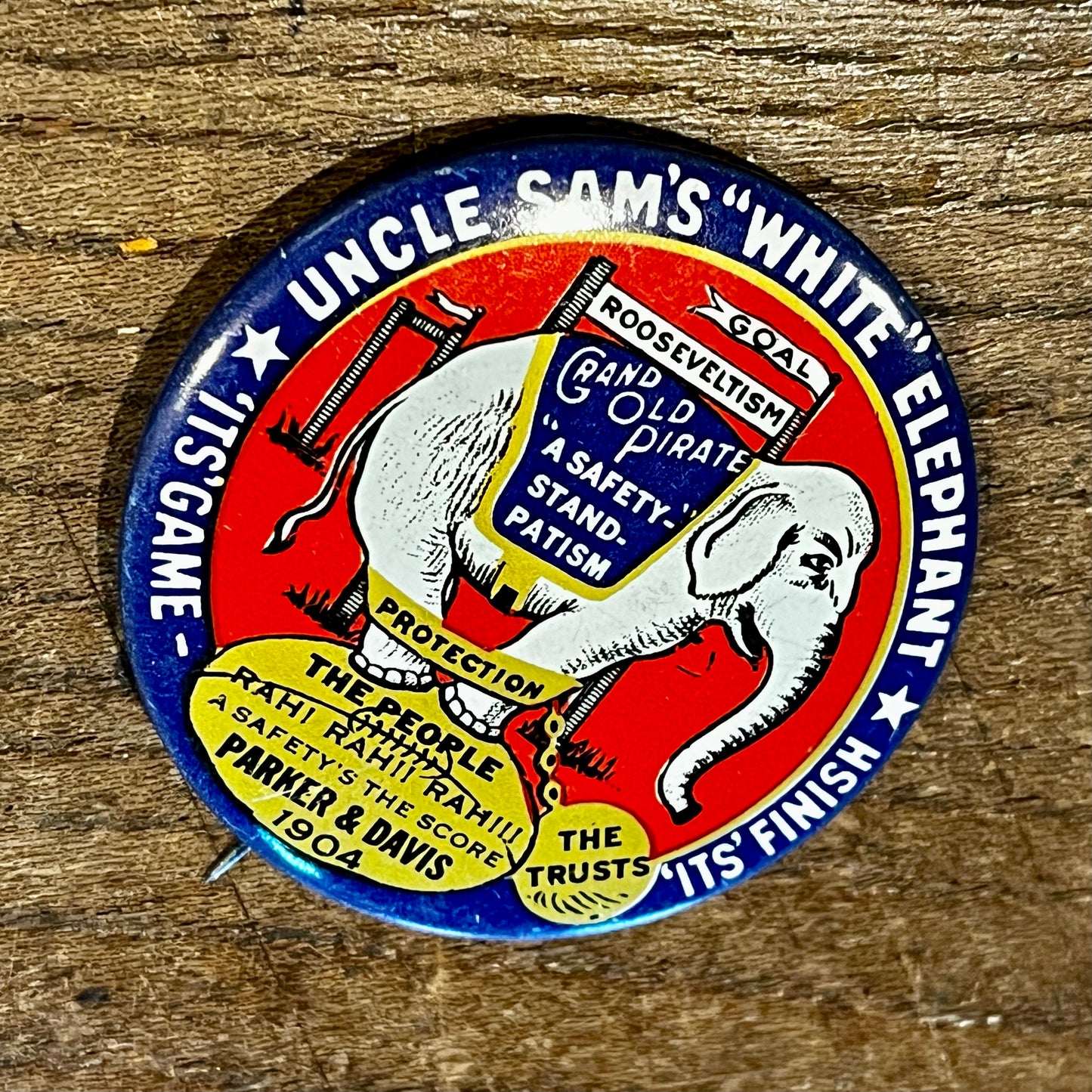 【USA vintage】Alton B. Parker 1904 presidential campaign アンクルサムの白い象 缶バッジ
