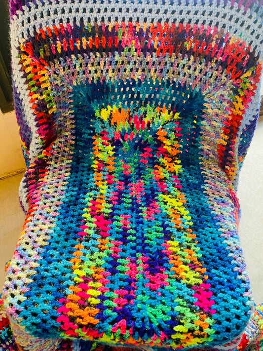 【1970s USA vintage】グラニーブランケット マルチカバー ネオンカラー