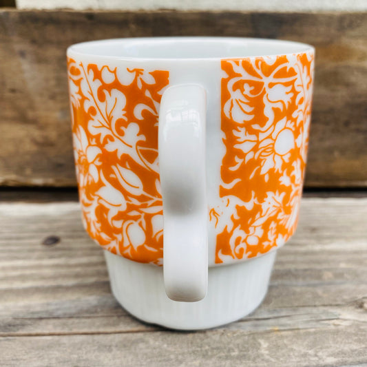 【JPN vintage】花柄 レトロ マグカップ オレンジ