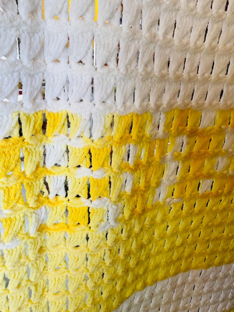 【1970s USA vintage】グラニーブランケット パステルイエロー×ホワイト