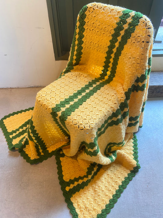 【1970s USA vintage】グラニーブランケット マルチカバー 黄×緑