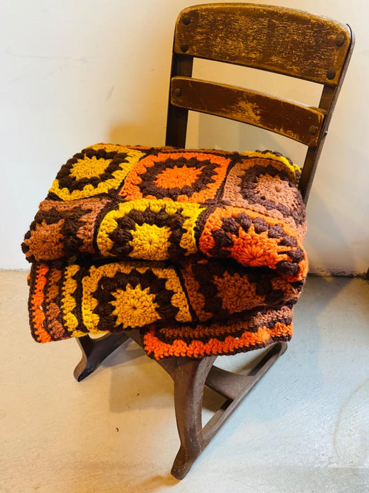 【1970s USA vintage】グラニーブランケット マルチカバー 鍵あみ