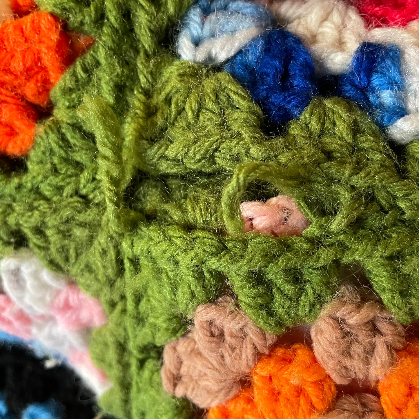 【USA ビンテージ】グラニーブランケット ベッドカバー ソファー グリーン×グラニースクエア