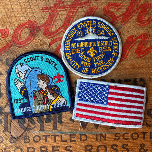 【1990s USA vintage】BSA Scout & American Flag Embroidered Patch 3pcs Set