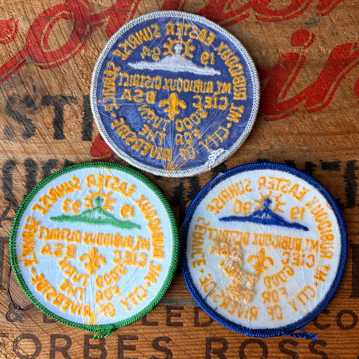 【1990s USA vintage】Mt. Rubidoux Easter Sunrise Service BSA Embroidered Patch 3pcs Set