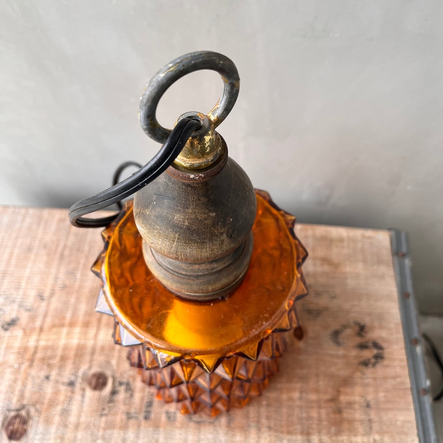 【USA vintage】Amber Glass Pendant Light