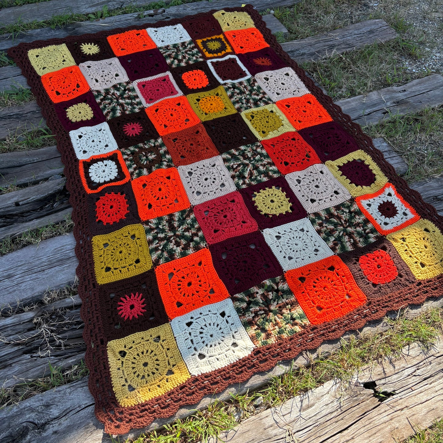 【USA vintage】granny blanket granny square rug
