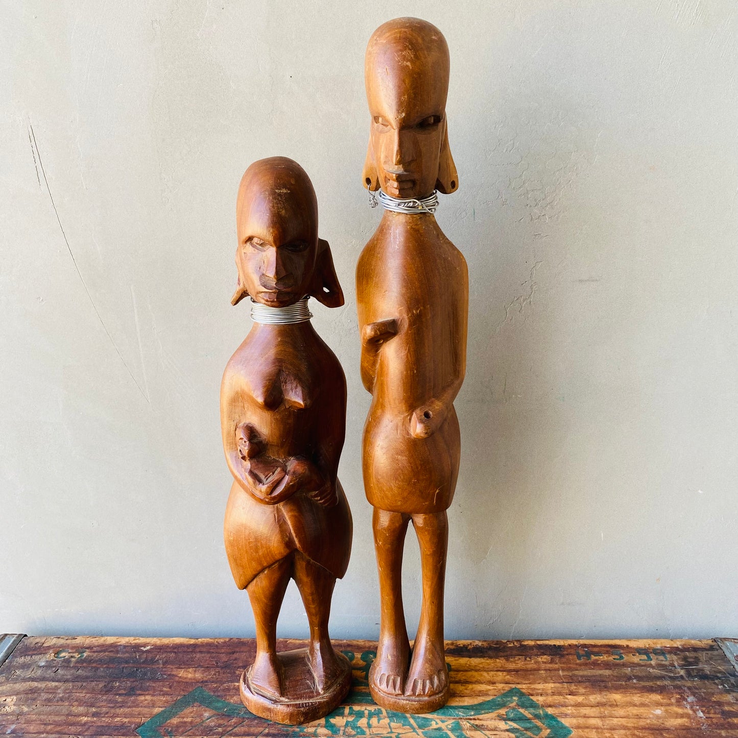 【1960s-1970s vintage】 Africa wood figure set