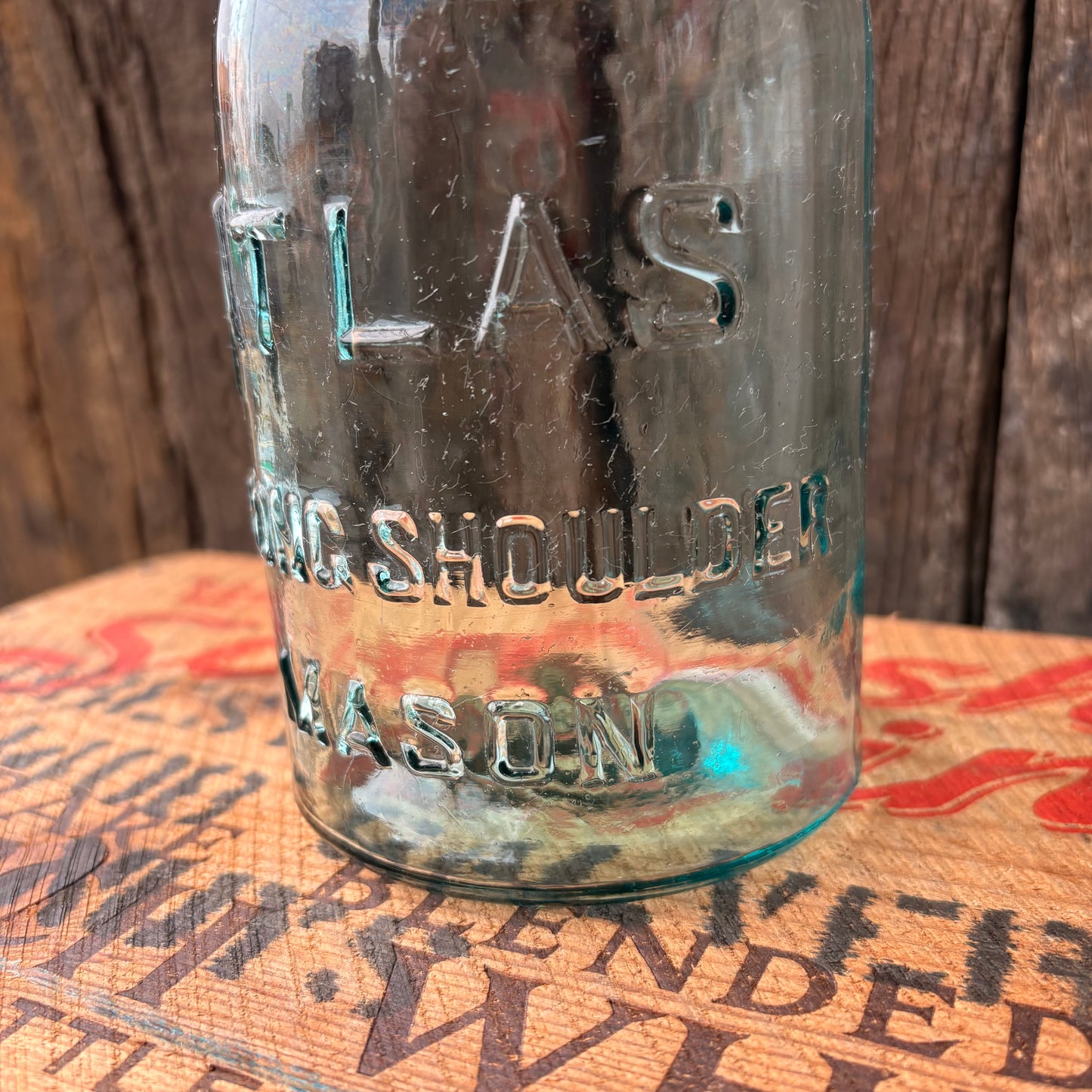 【1910s-1930s USA vintage】Hazel-Atlas ATLAS Strong Shoulder MASON Jar Glass Bottle