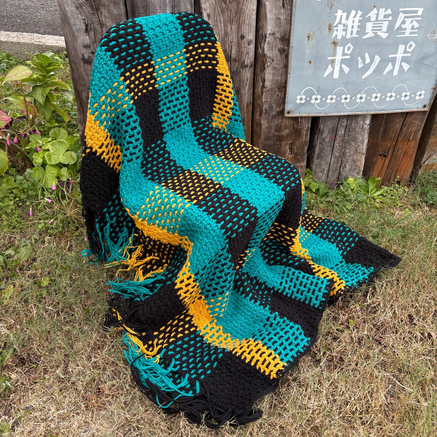 【 USA vintage】granny blanket check pattern