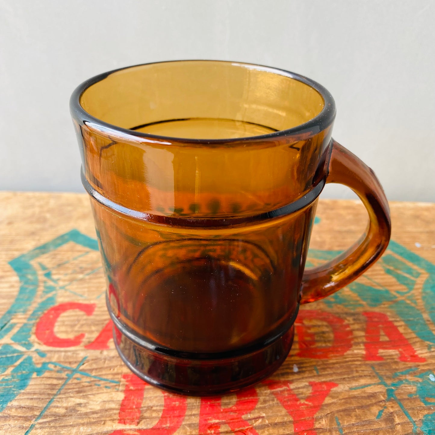 【1960-1976 USA vintage】Fire-King BARREL MUG アンバーカラー