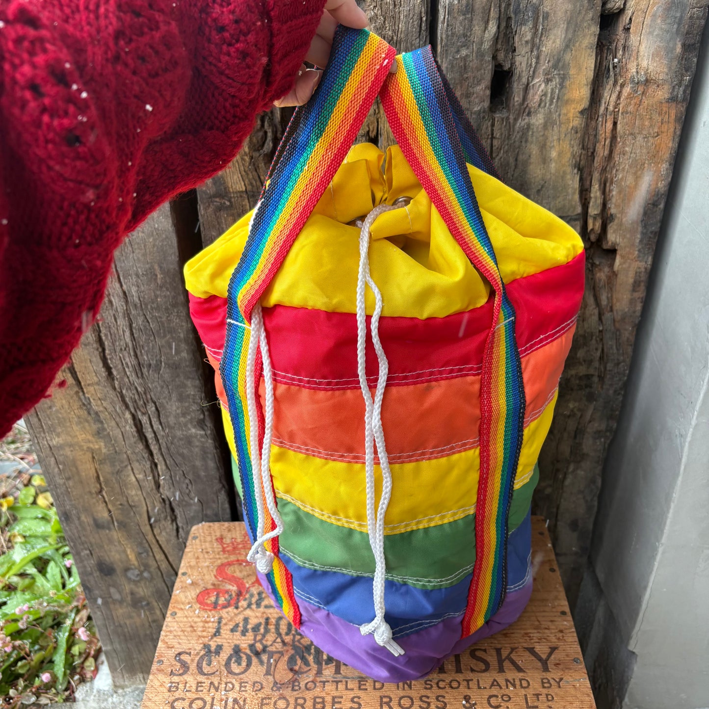 【1970s vintage】Rainbow Stripe Nylon Kids Backpack