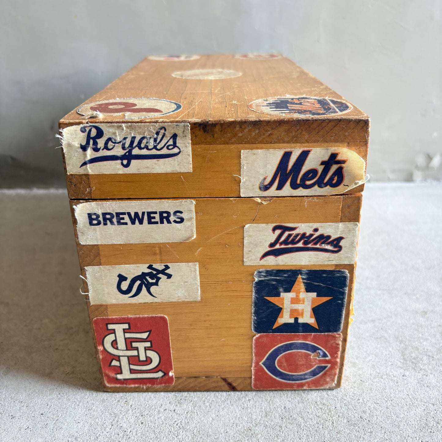 【1970s USA vintage】Handmade Baseball Sticker Wooden Box