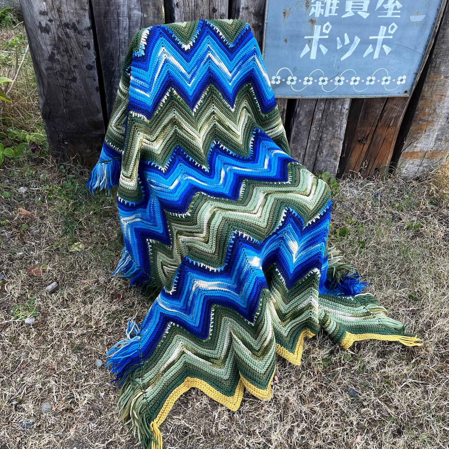 【USA vintage】Granny Blanket blue × green