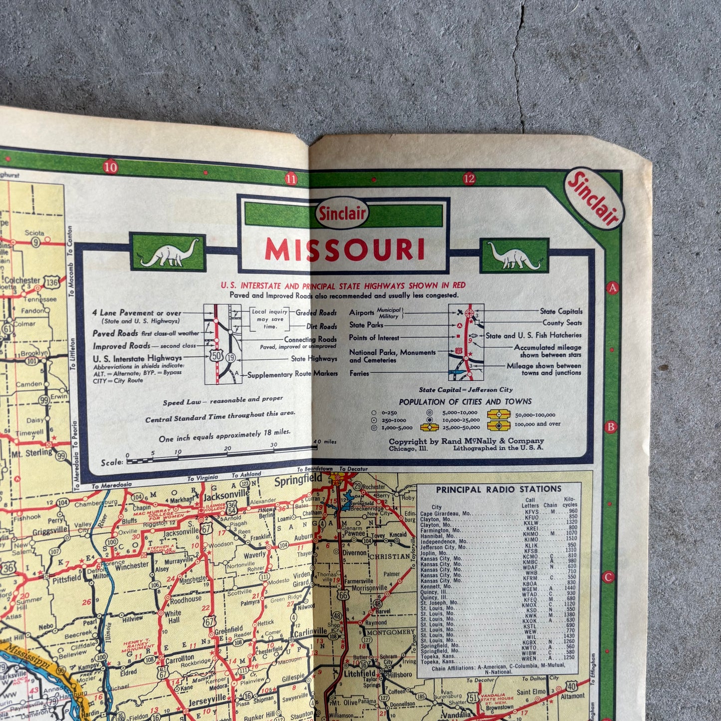 【1950s60s USA vintage】Sinclair Missouri Illustrated Road Map
