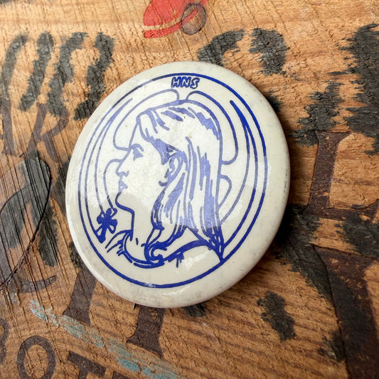 【USA vintage】HNS Girl Illustration Pinback Button