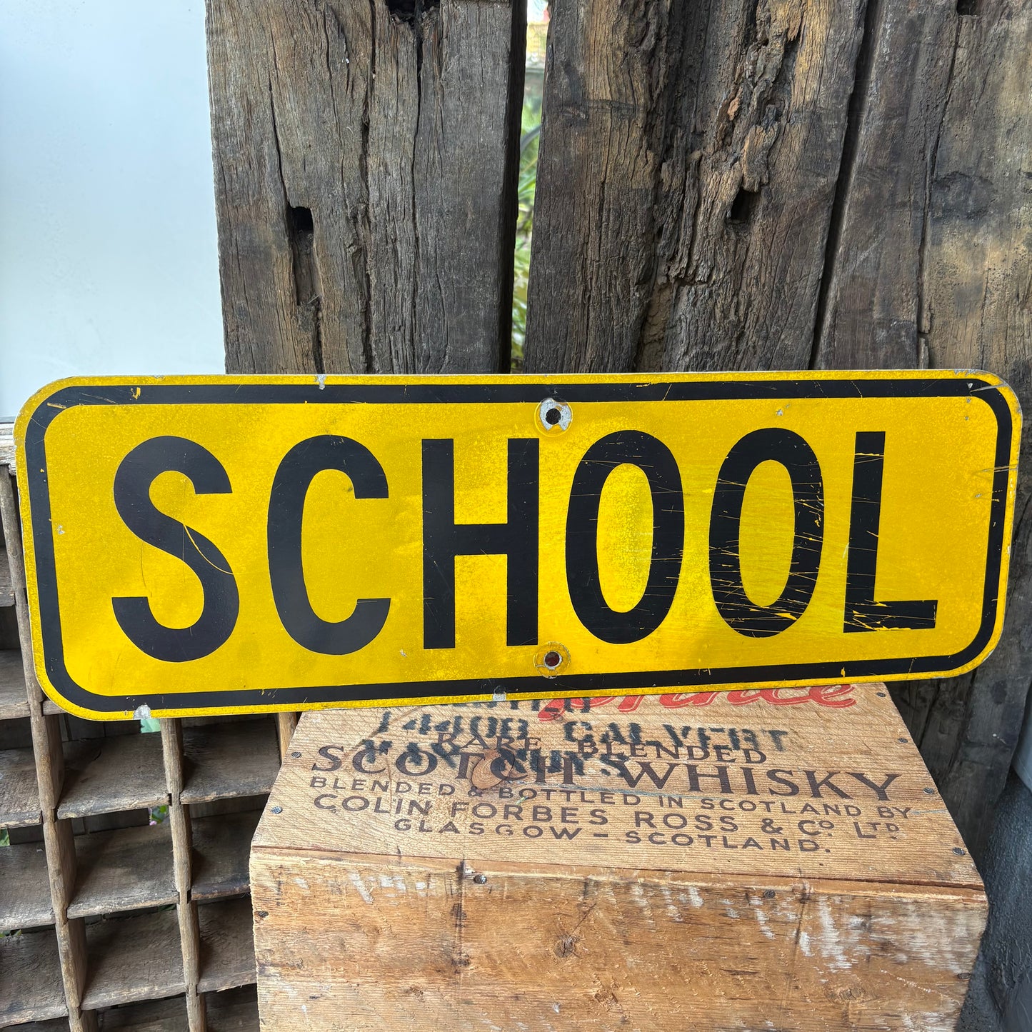 【USA vintage】 “SCHOOL” Road Sign