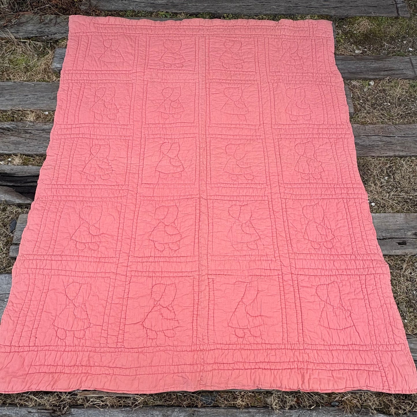 【1920s-1930s USA vintage】Sunbonnet Sue Feed Sack Quilt