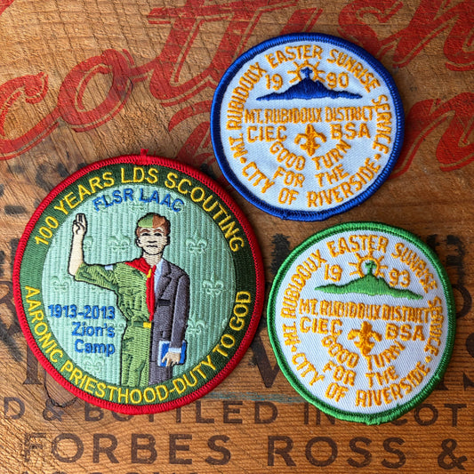 【1990s 2010s USA vintage】BSA LDS Scouting & Mt. Rubidoux Easter Sunrise Service Embroidered Patch 3pcs Set