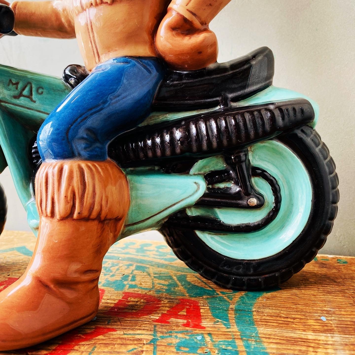 【1982 USA vintage】Atlantic mold ceramic boy ビンテージドール バイク