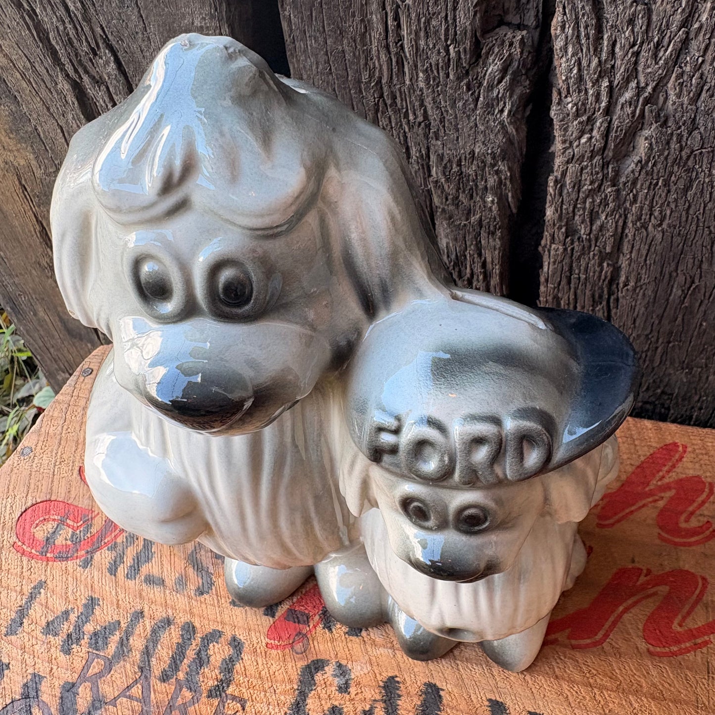 【1960s USA Vintage】Ceramic Bank FORD Advertising Shaggy Dog