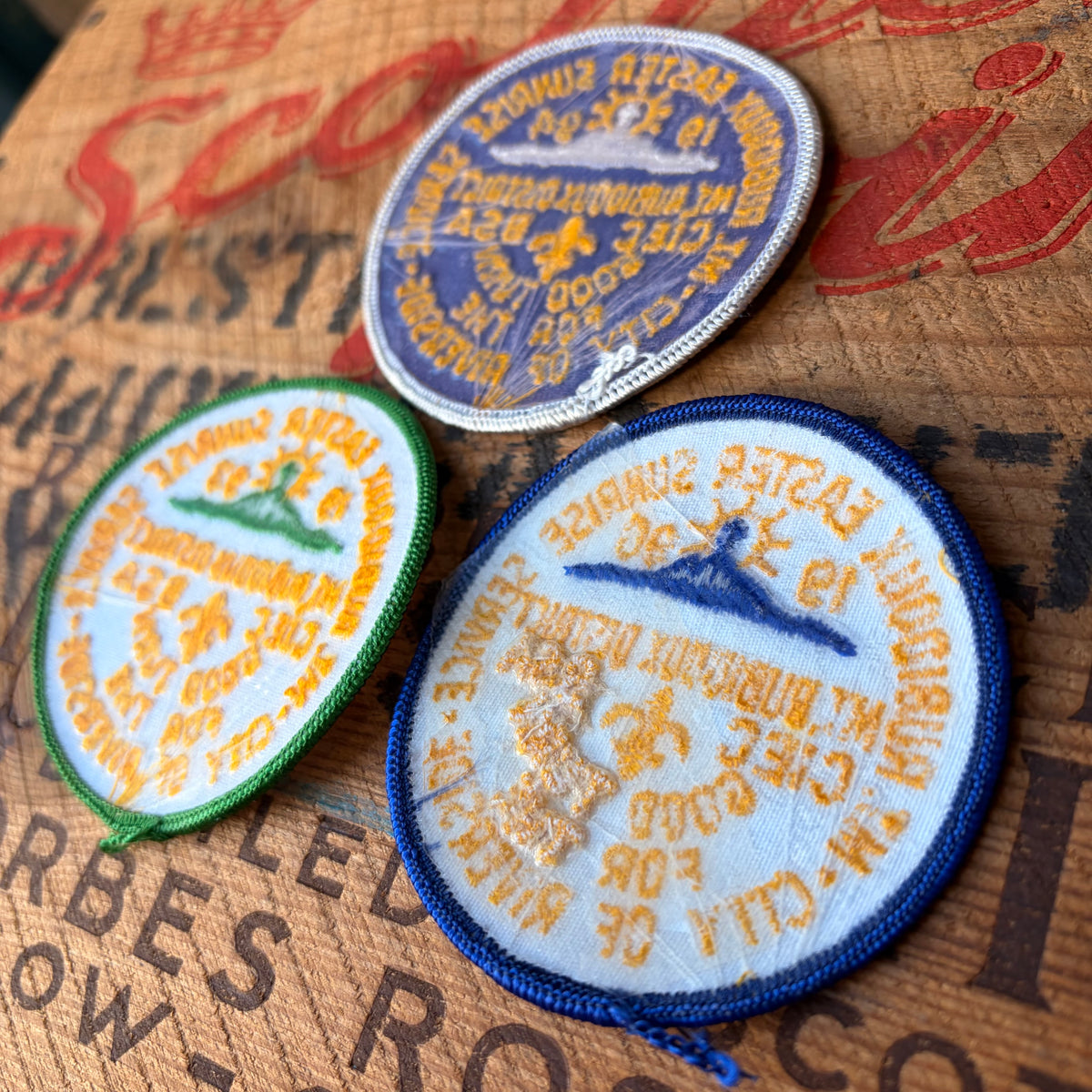 【1990s USA vintage】Mt. Rubidoux Easter Sunrise Service BSA Embroidered Patch 3pcs Set