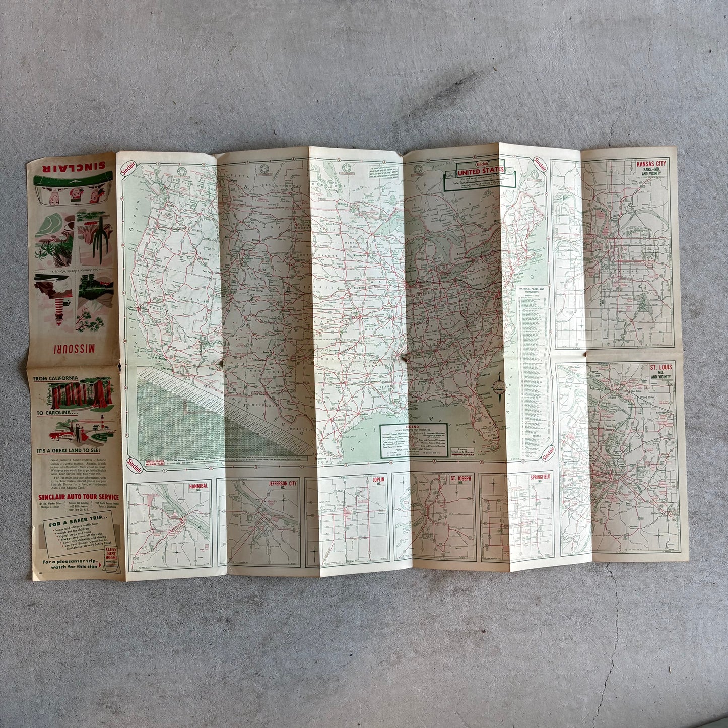 【1950s60s USA vintage】Sinclair Missouri Illustrated Road Map